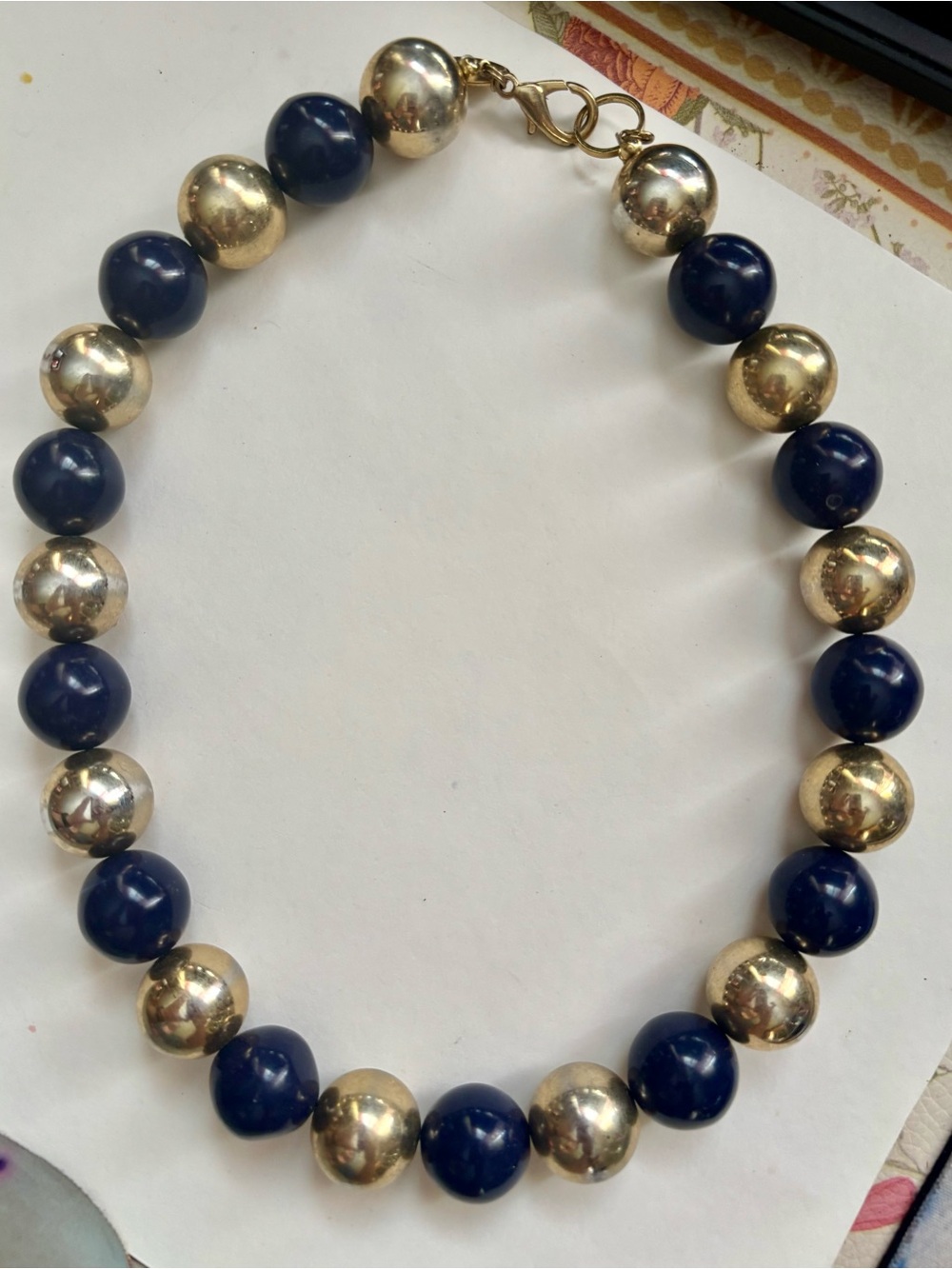 Vintage estate sale Gold and Navy Beaded Necklace - Women Jewelry